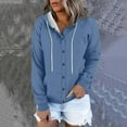 thumbnail image 2 of ShomPort Fall Button up Sweatshirt Casual Loose Fleece Lined Drawstring Hoodies with Pocket, 2 of 6