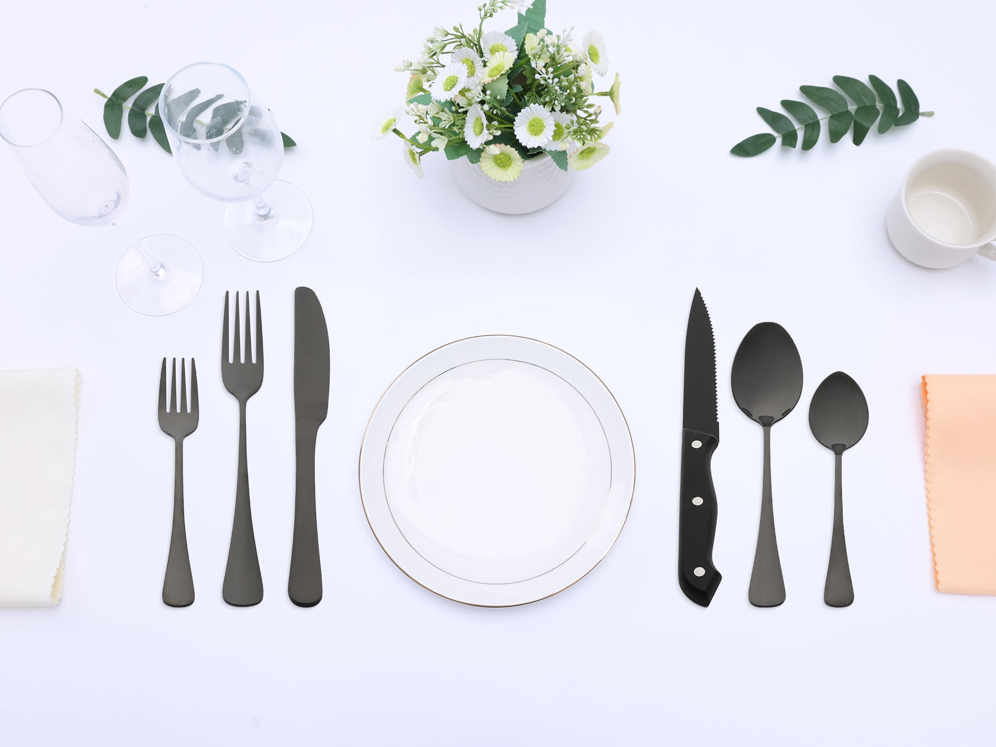 Unique Bargains Stainless Steel Flatware Set Black 24 Pcs