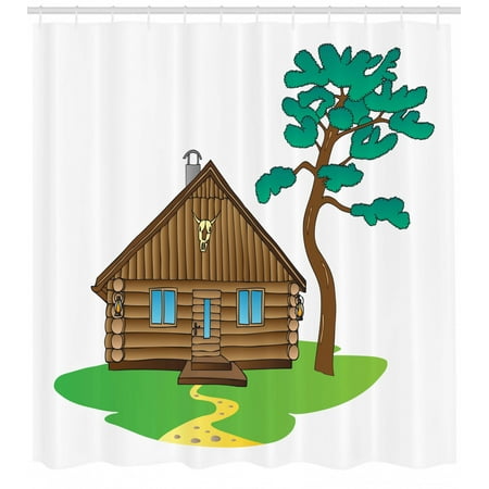 Log Cabin Shower Curtain Image Of A Rustic Lodge With A Large