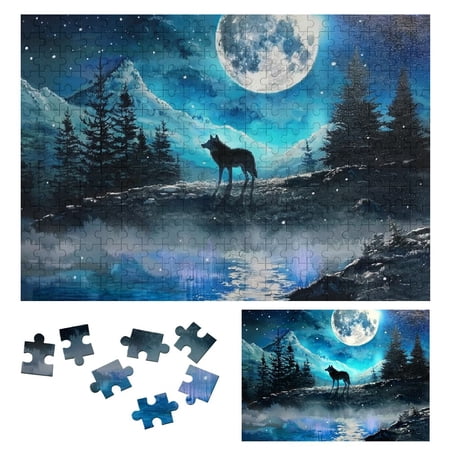 Creowell Wolf Moon Wooden Jigsaw Puzzle - Fun Leisure Game Toy for Family and Friends, Adults and Kids, Eco-Friendly Material 300 PCS