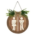 thumbnail image 2 of Huepoe Rustic Wooden Gender Tag Toilet Laundry Room Sign with Bowknot & Faux Leaves, Farmhouse Bathroom Decor (9.06" x 9.06"), 2 of 8