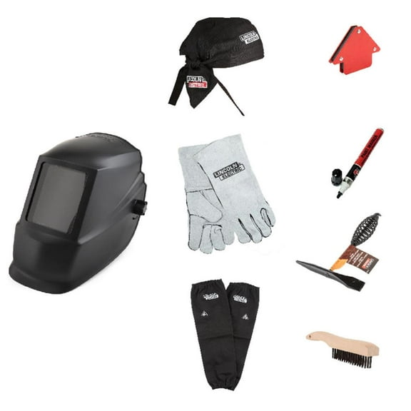 Lincoln Electric Auto Darkening Welding Helmet Kit, Chipping Hammer, Wire Brush, Magnet, etc.