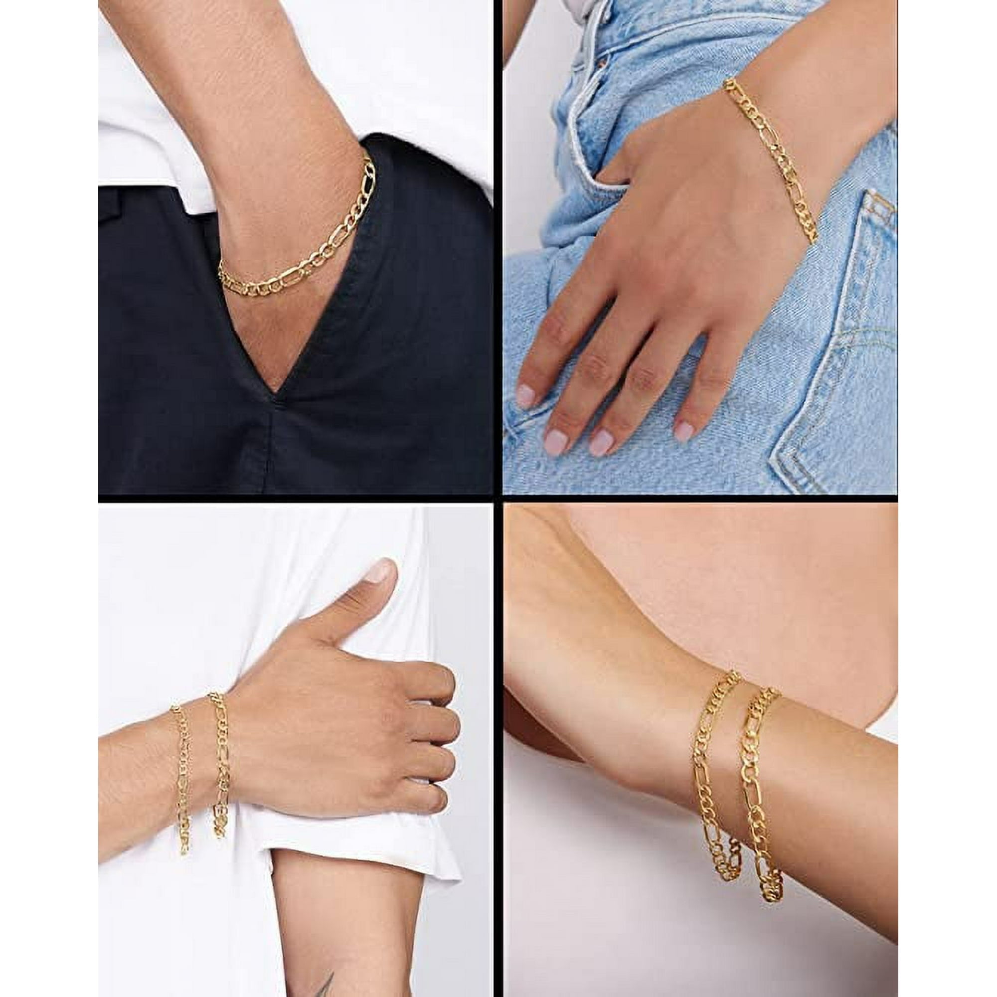 Jewelry Atelier Gold Filled Chain Bracelet Collection - 14K Solid Yellow Gold Filled Figaro Chain Bracelets for Women and Men with Different Sizes (4.7mm)