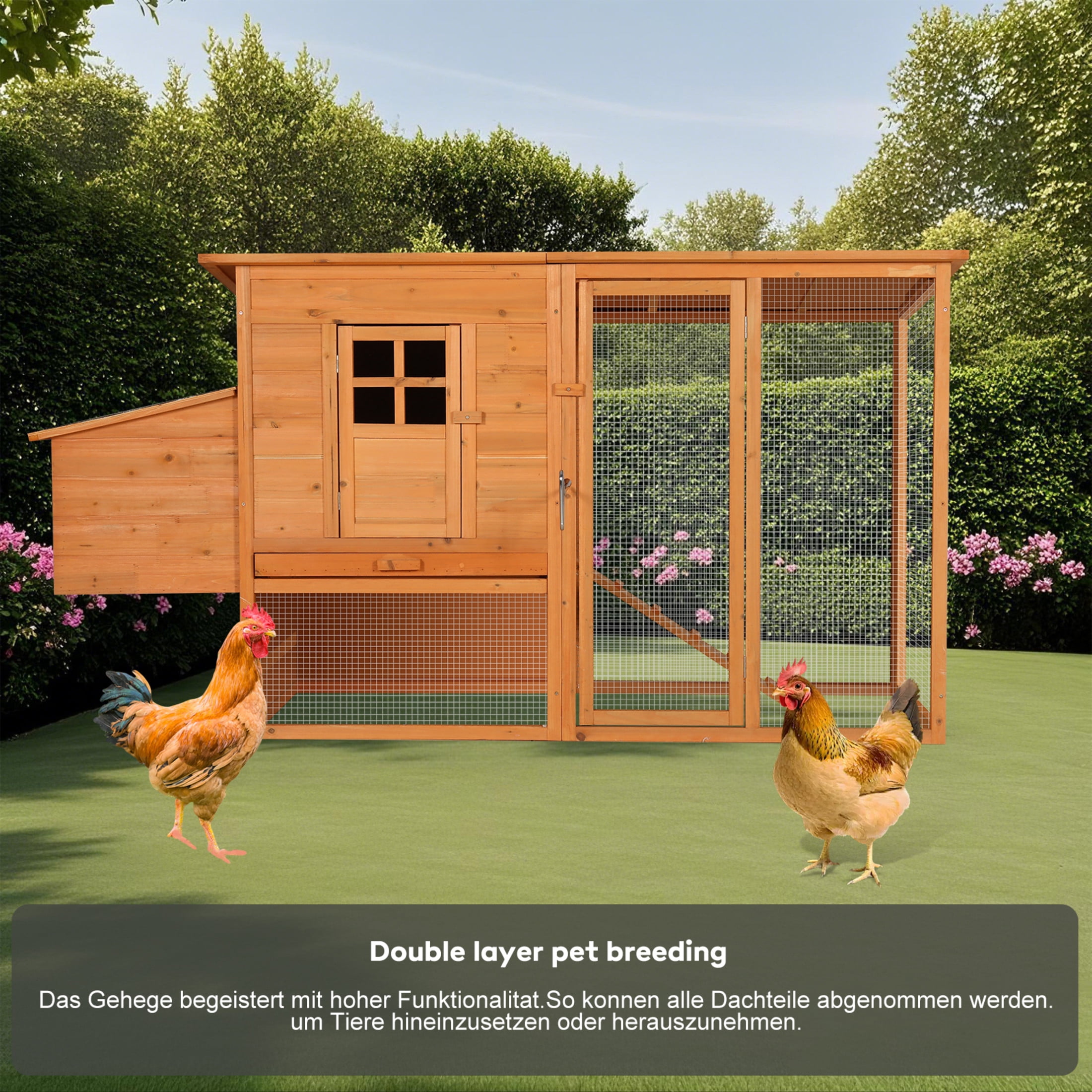 Noble House 76" Extra-Large Fir Wood Chicken Coop, Outdoor Poultry Hutch with Nesting Box and Tray, Natural