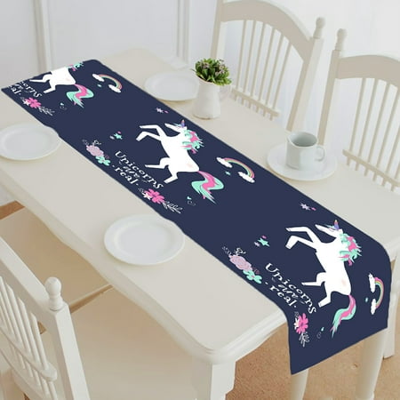 

ABPHQTO Cute Of Unicorn With Flowers And Rainbow Table Runner Placemat Tablecloth For Home Decor 14x72 Inch