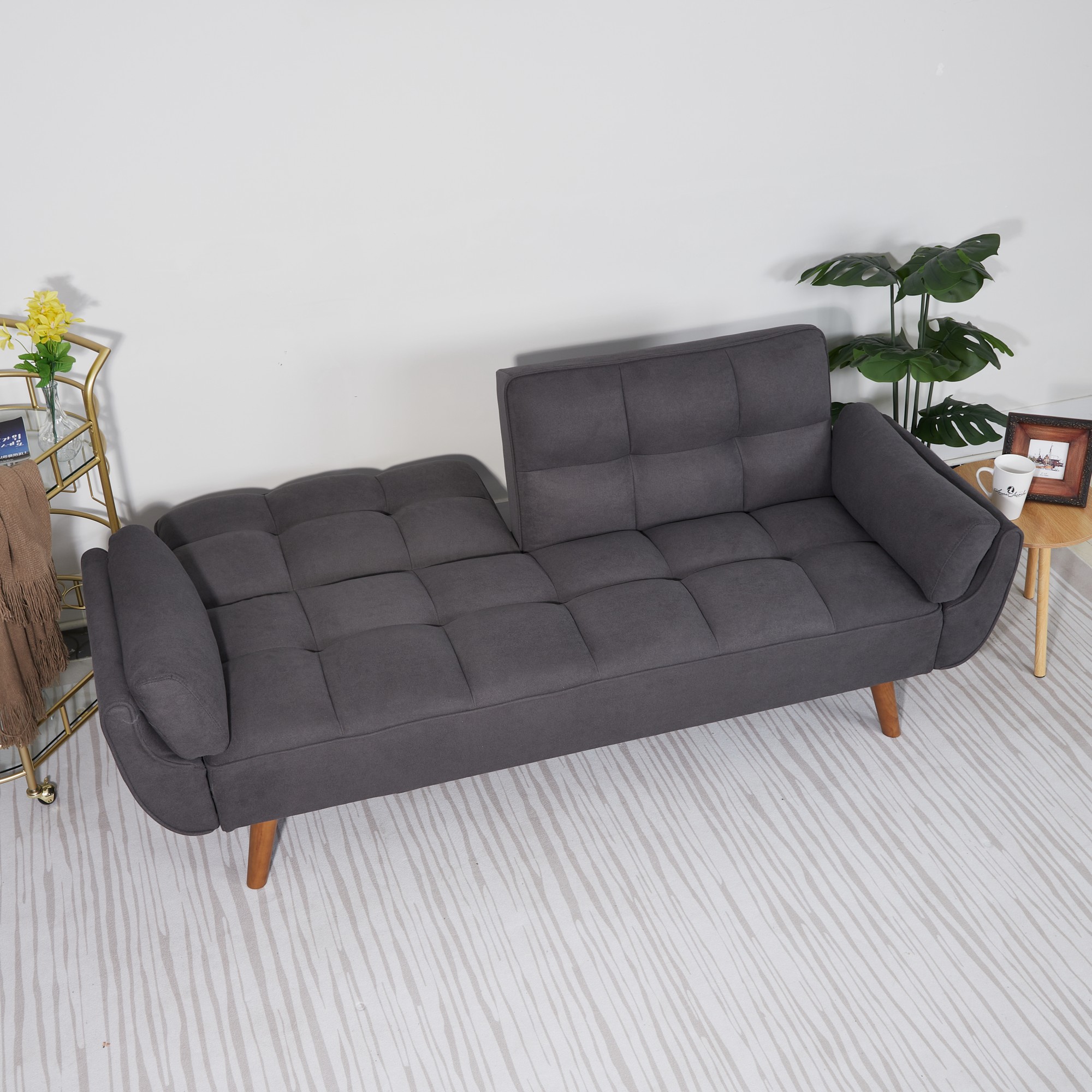 Gewnee Mid-Century Modern Dark Gray Sofa - Solid Eucalyptus Wood Frame, 500 lbs Capacity, S-Shaped Springs for Apartments, Living Rooms, Studies