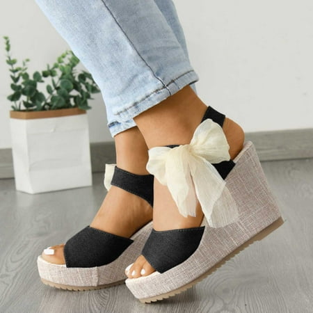 

Jacenvly 2024 New Women s Platform Sandals Wedge Heels Solid Color Fish Mouth Heels Black Sandals for Women Clearance