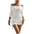 thumbnail image 2 of Qzwdhjm Women's Crochet Swimsuit Cover Up One Shoulder Hollow Out Mini Dress Beach Coverup Long Sleeve Bathing Suits Coverups with Pocket, 2 of 6