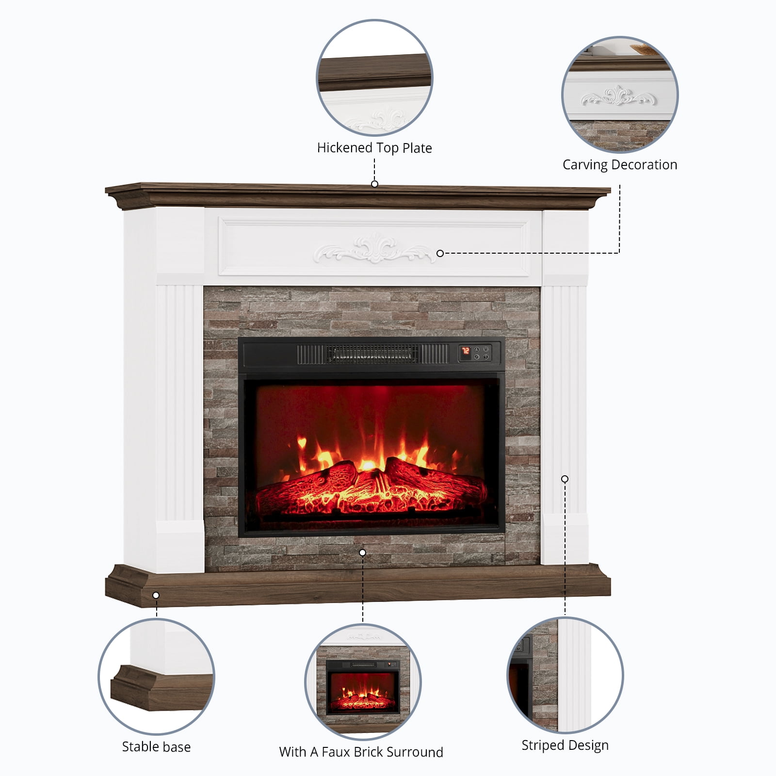 44"L Electric Fireplace Mantel Wooden Surround Firebox, Free Standing Fireplace, with Remote Control, Adjustable LED Flame