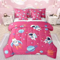 Castle Fairy Preppy Children Kawaii Planet Rocket Bedding Comforter Set 7-Piece,Cartoon Astronaut King Bedding Sets,Universe Galaxy Ultra Soft Bed Sheets,Lightweight Room Decor,Reversible