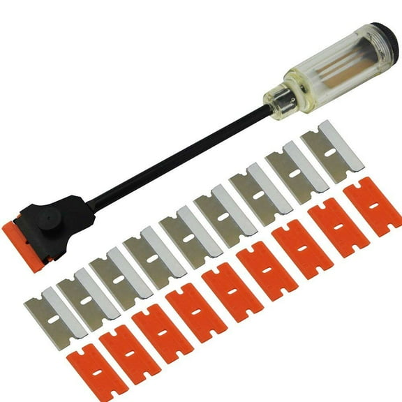 Carbon Steel Razor Blade Long Handle Scraper with Anti-Slip Grip,Blades Storage