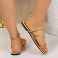 thumbnail image 5 of HAOTAGS Casual Plus Size Sandals for Women,Square Toe Flat Ankle Strap Summer Beach Shoes Gold 5.5, 5 of 9