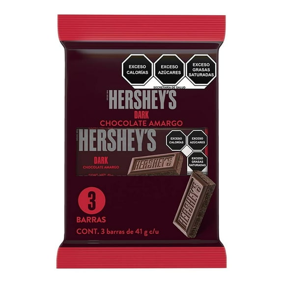 Chocolate amargo Hershey's Dark 3 pzas de 41 g c/u