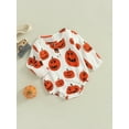 thumbnail image 3 of Wassery My 1st Halloween Outfits Infant Baby Girl Boy Fall Romper Long Sleeve Round Neck Pumpkin Print Loose Jumpsuit 0-24 Months, 3 of 7