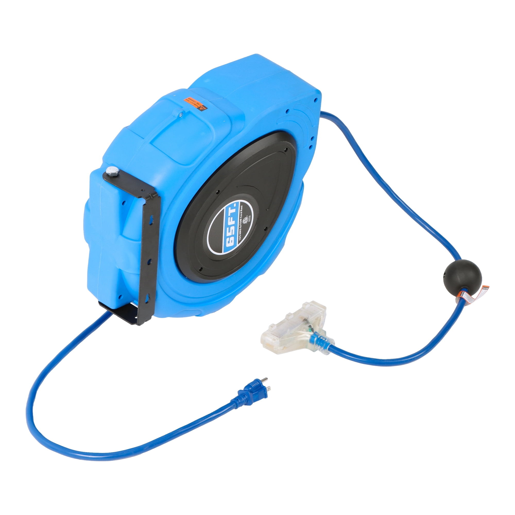 labwork 65FT 12AWG/3C SJTOW Retractable Extension Cord Reel Power Cord Reel New