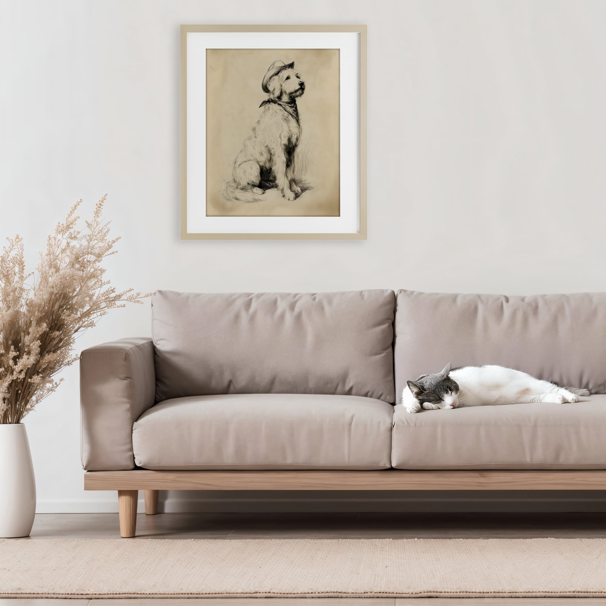 Stupell Industries Cowboy Goldendoodle Sketch Birch Framed Print Under Glass, design by Arlington Prints