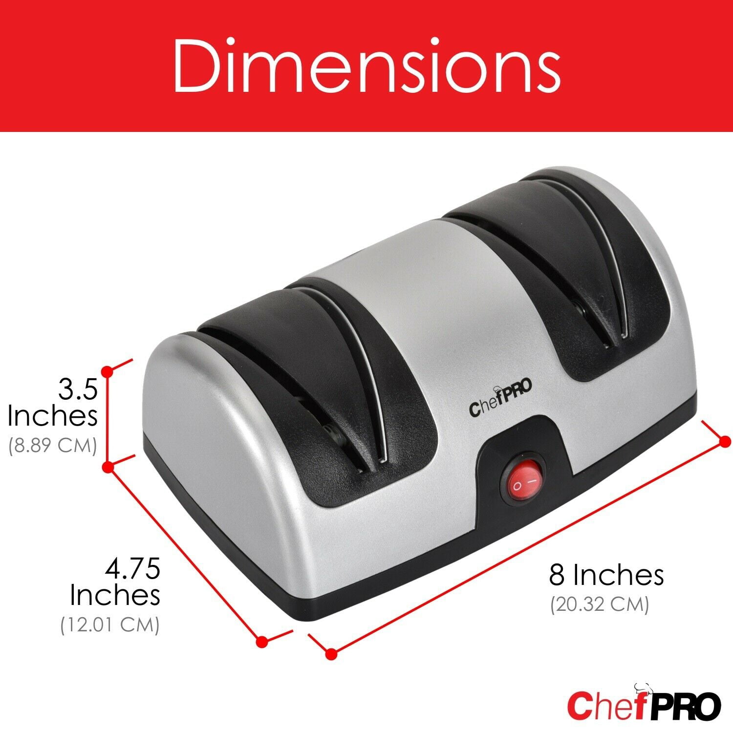 ELECTRIC KITCHEN KNIFE SHARPENER AND POLISHING SYSTEM by CHEF PRO, 2-Stage Sharpening, Compact And Easy-to-Use Design, Suction Cup Bottom and Easy Cleaning, Black-Silver