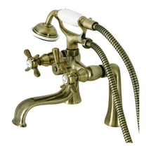 Kingston Brass KS248AB Essex 7" Center Deck-Mount Clawfoot Tub Faucet with Hand Shower, Antique Brass