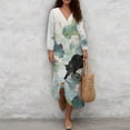 thumbnail image 4 of DISNIMO Womens Maxi Dresses Cat Fish Printed Casual Loose Dress V Neck Shift Dresses 3/4 Sleeve Dress Fashion Spring Outfits, XL, 4 of 6