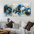 thumbnail image 2 of Shangniulu Living Room 3 Piece Mural Set - Blue Gold Circle Abstract Canvas Wall Art - Ready to Hang Modern Wall Decor, 2 of 4