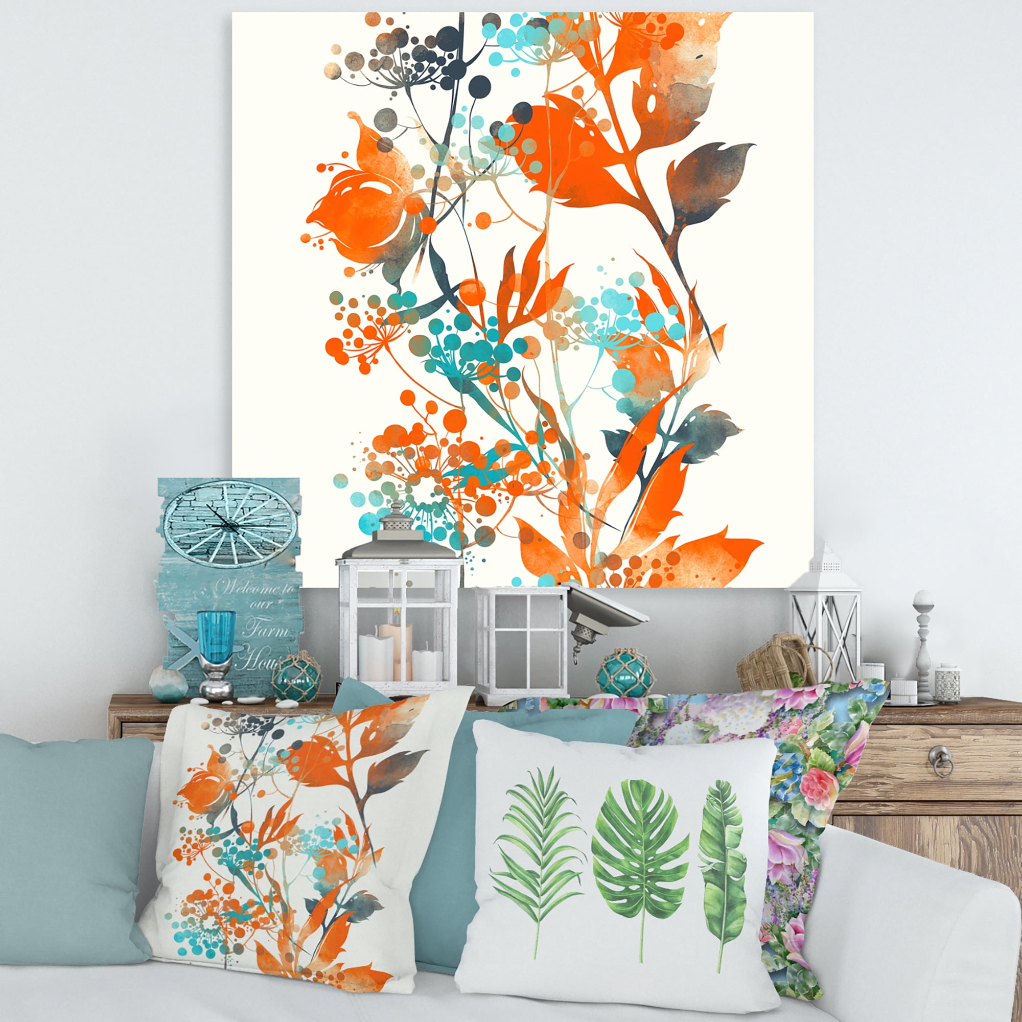 Designart ' Orange and Green Wildflowers III ' Modern Canvas Wall Art Print