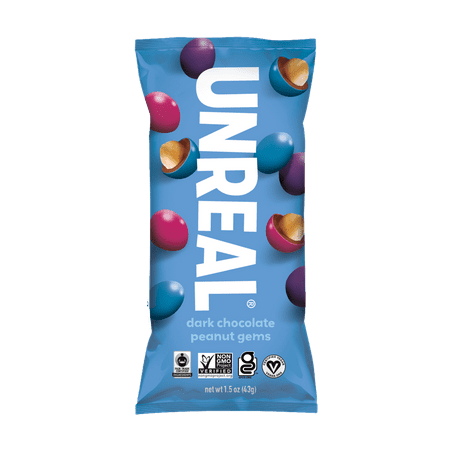 Unreal Dark Chocolate Covered Peanut Gems  1.5 oz Bag