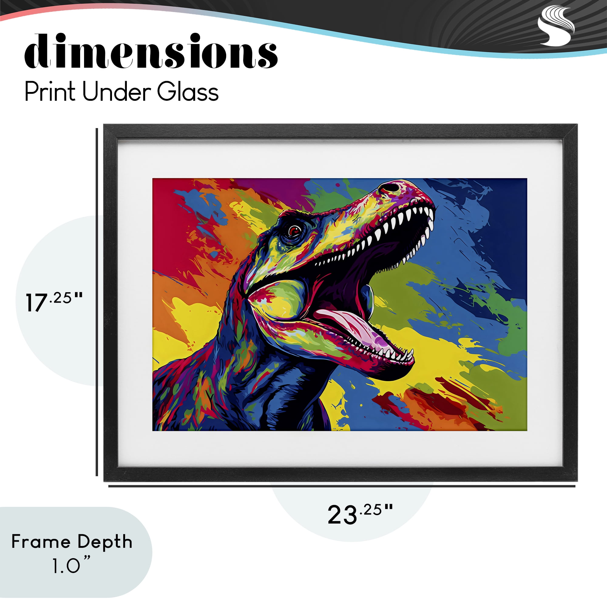 Stupell Industries Brightly Colored Dinosaur Black Framed Print Under Glass, design by Creative Studio