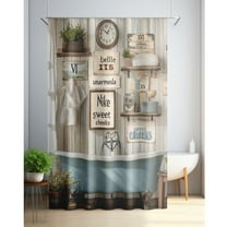 Vintage Bathroom Shower Curtain with Country Style - Polyester Fabric with White Clawfoot Tub, Wooden Shelf, Includes 12 Hooks, Perfect for Cozy Vintage Bathroom Decor, Cozy Bathroom Upgrade |