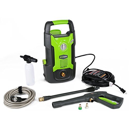 Greenworks 1500 PSI 1.2 GPM Cold Water Electric Pressure Washer, High Pressure Hose, 25° and 40° Nozzles & Soap Applicator