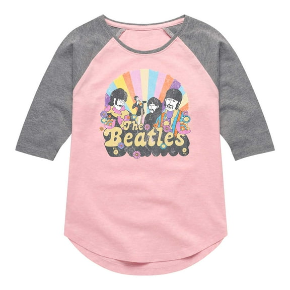 The Beatles - Retro Flower Illustration - Girls Toddler And Youth Raglan