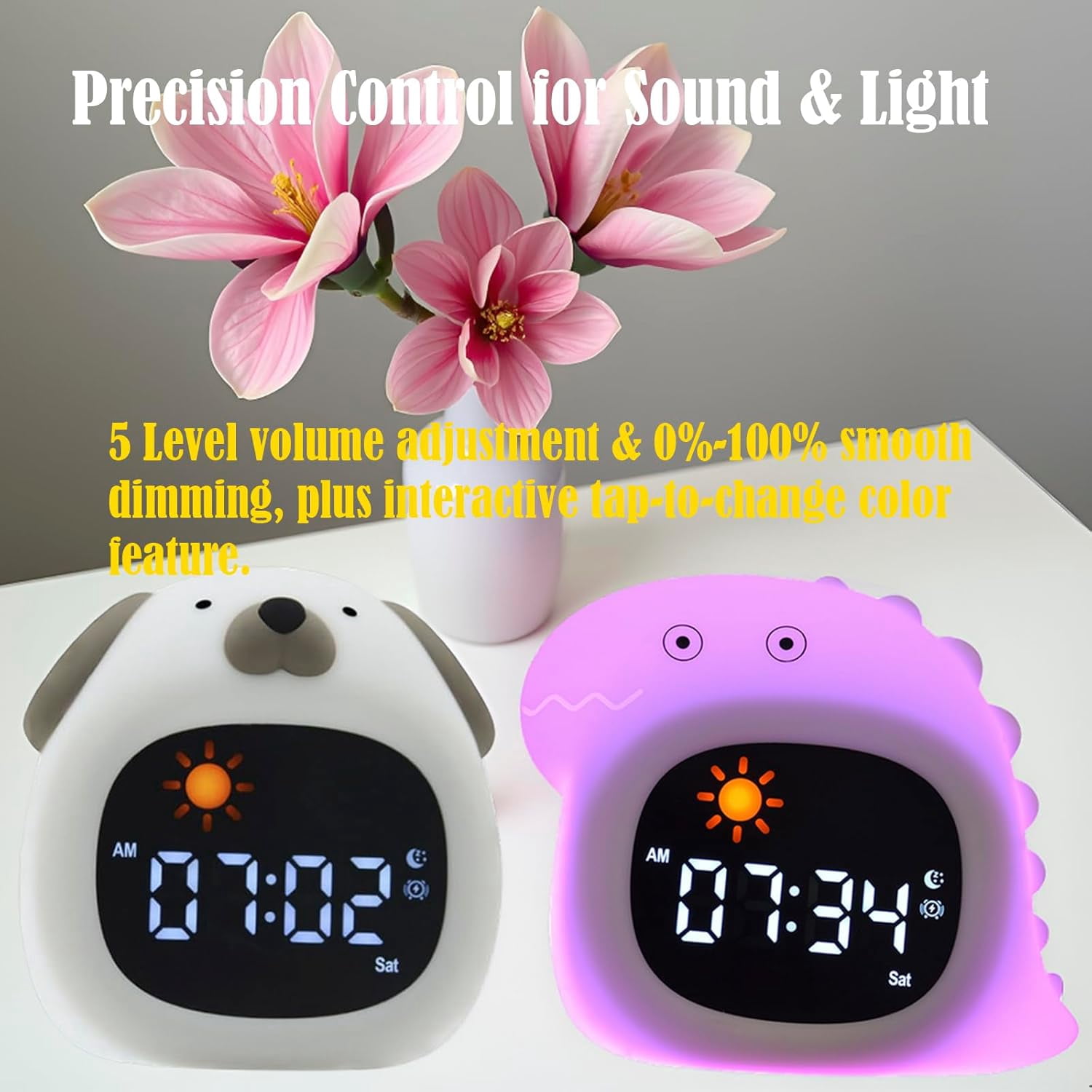 Puppy Animal Alarm Clock With Night Light, USB Rechargeable Sleep Trainer With 6 Music Modes For Bedroom