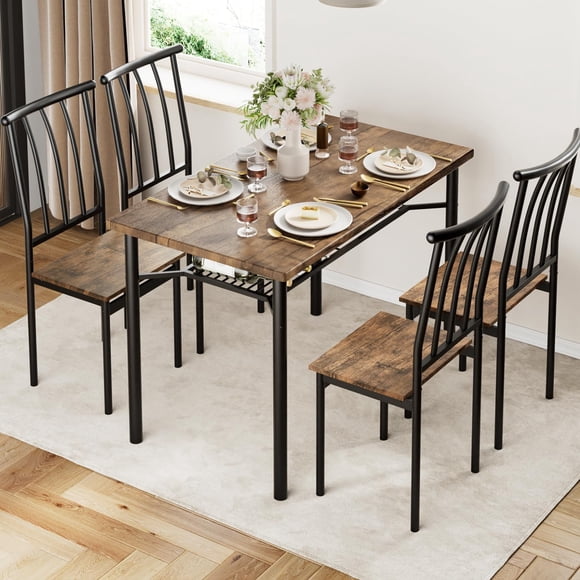 Ourlova 4-Piece Dining Table Set, Upholstered Chairs, Wood Kitchen Table, Chairs Set of 2