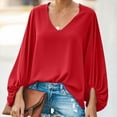 thumbnail image 2 of Annhoo Women's Fall Tops Long Sleeve Casual Solid Color V Neck Dressy Shirts Baggy Vacation Casual Blouse Tees, 2 of 9