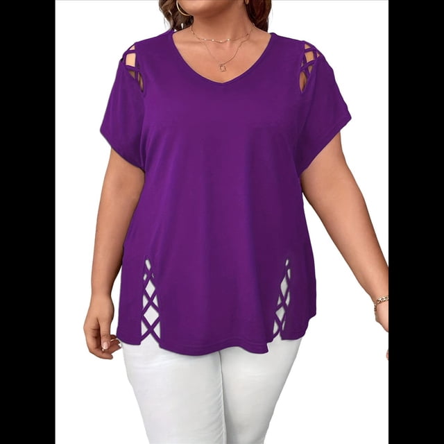 Blusas Tipo Túnica de Corta para Mujer, con Escote en V Recortado, Elegantes, Informales, Holgadas y Largas Púrpura L