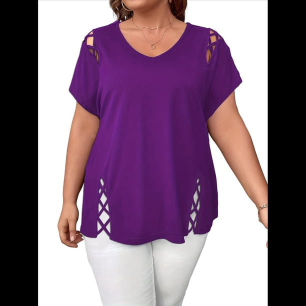 Blusas Tipo Túnica de Corta para Mujer, con Escote en V Recortado, Elegantes, Informales, Holgadas y Largas Púrpura 5XL