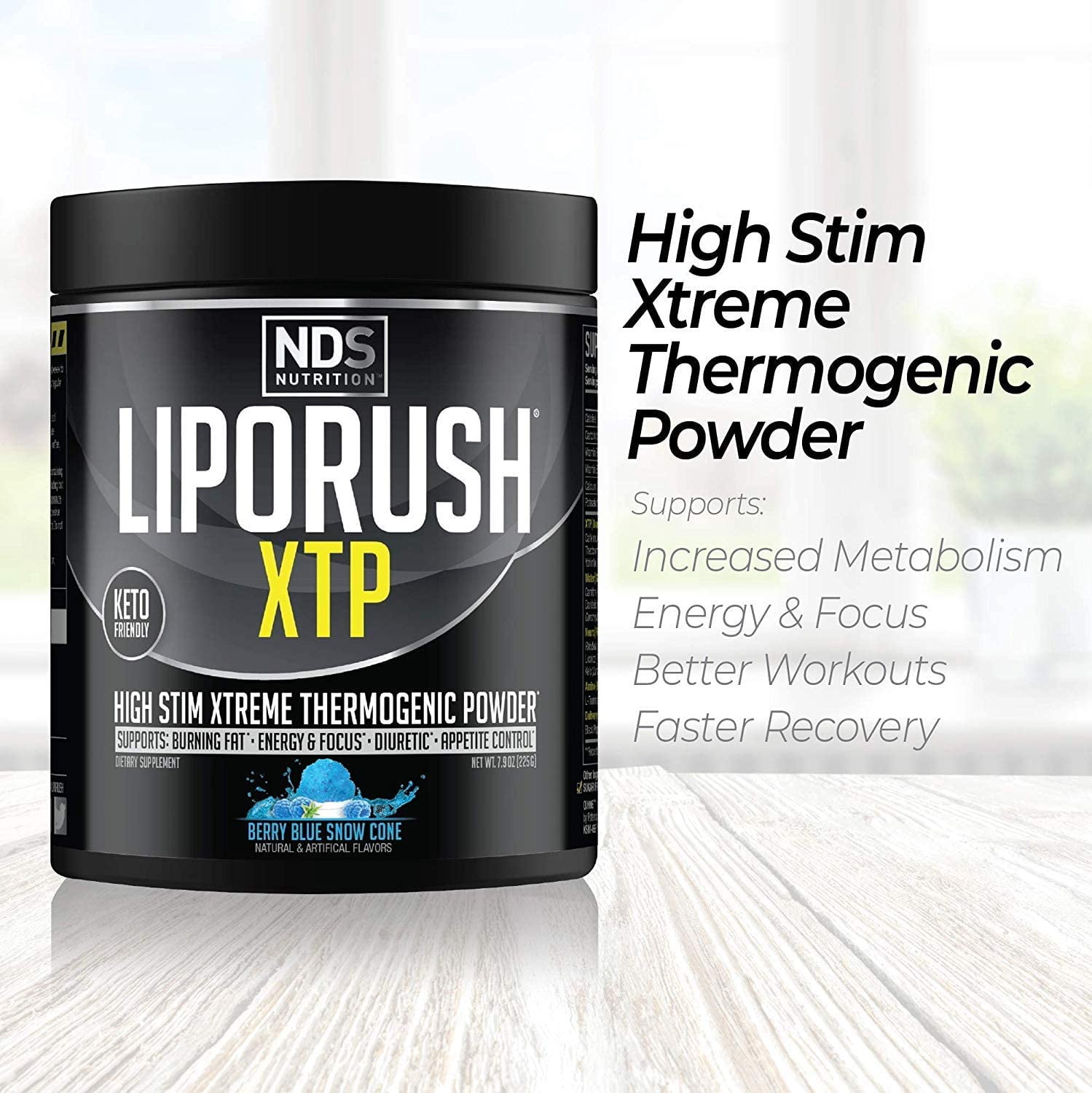 NDS Nutrition LipoRush XTP Thermogenic Fat Burner with L-Carnitine - Energy, Focus, and Appetite Control - Extreme Thermogenic Fat Burning Powder Weight Loss - Blue Berry Snow Cone (45 Servings)