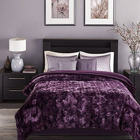 Faux Fur Bed Throw Blanket - Super Soft Fuzzy Cozy Warm Fluffy Beautiful Color Variation Print Plush Sherpa Microfiber Aubergine Blanket (108" x 90") - KING