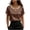 Brown, variant on Women's Beaded V Neck Tops Smooth Soft Pearl Embellished Neckline Solid Color Blouses Relaxed Fit Dressy Casual Short Sleeve Shirts L