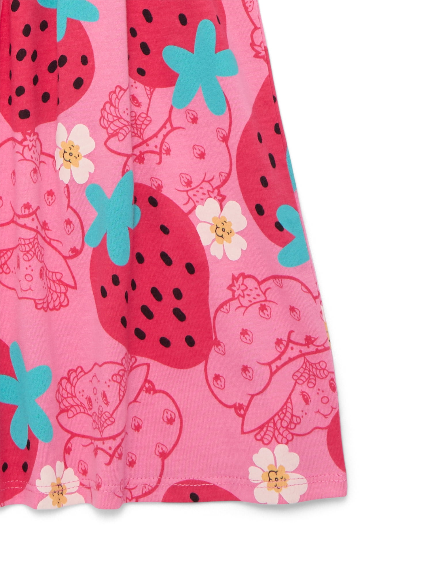 Strawberry Shortcake Girls Allover Print Dress with Short Sleeves, Sizes 4-12