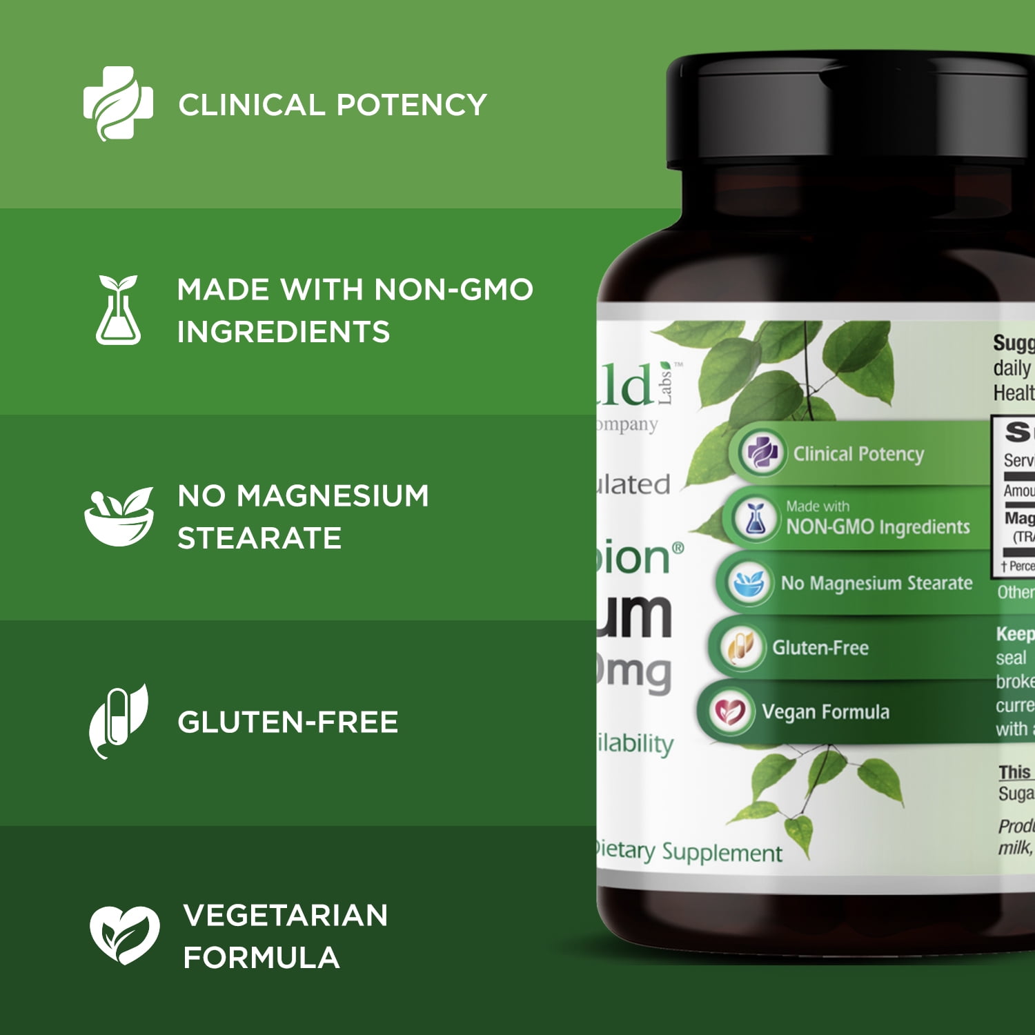 Emerald Labs Magnesium 400mg (Pure Albion) Gold Standard Bioavailability - 120 Vegetable Capsules