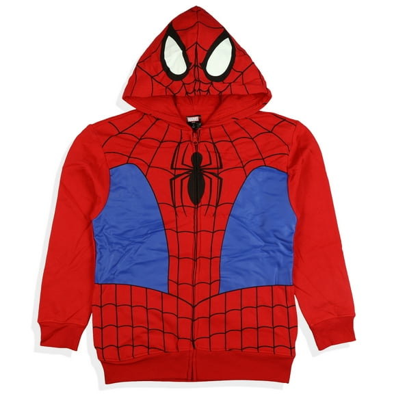 Marvel Spider-Man Zip Up Hoodie Boys' with Web Design and Mask Hood