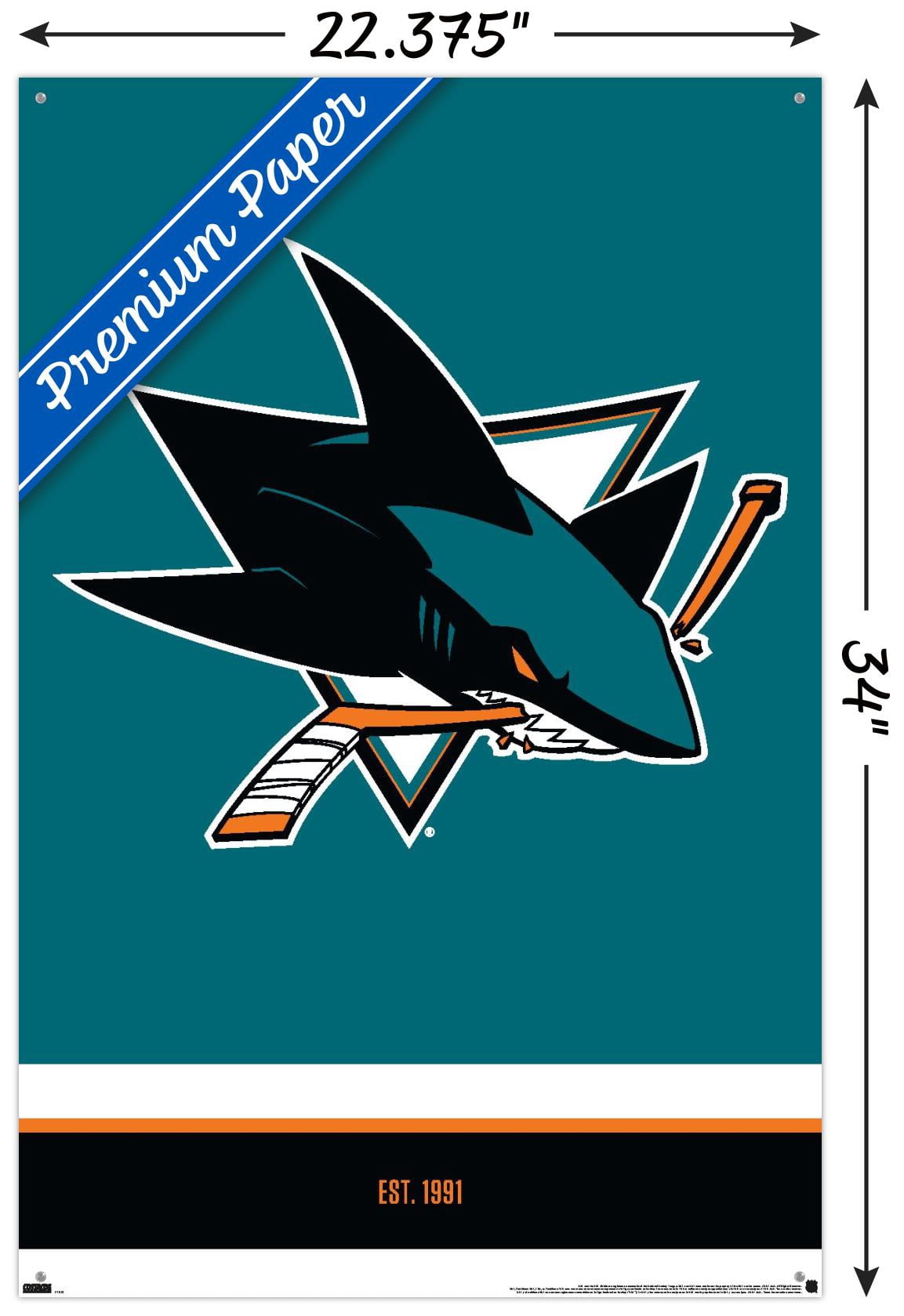 NHL San Jose Sharks - Logo 21 Wall Poster with Pushpins, 22.375" x 34"