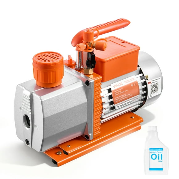 VEVOR Vacuum Pump, 7 CFM 3/4 HP, HVAC Two Stage Rotary Vane AC Vacuum Pump, for R134a R22 R410a R1234YF R32, 4 Pole Motor, Oil Included