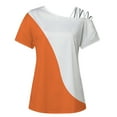 thumbnail image 4 of Women's Tops Trendy Cross One Shoulder Color Block Crew Neck Short Sleeve Shirts Summer Casual Loose Blouses (XL, Orange), 4 of 5