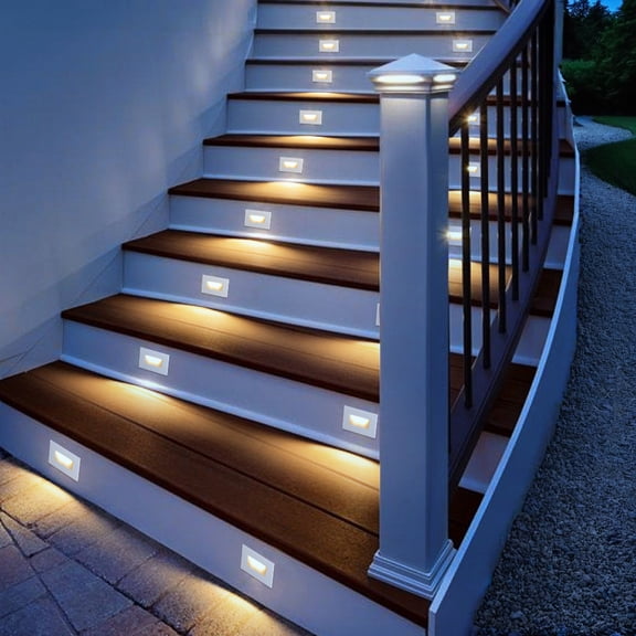 12 Pack 5CCT 120V LED Stair Lights Indoor Outdoor, 150LM 5%-100% Dimmable Step Lights Wet Location, CRI90+ & ETL, 2700K/3000K/3500K/4000K/5000K Aluminum Staircase Lights