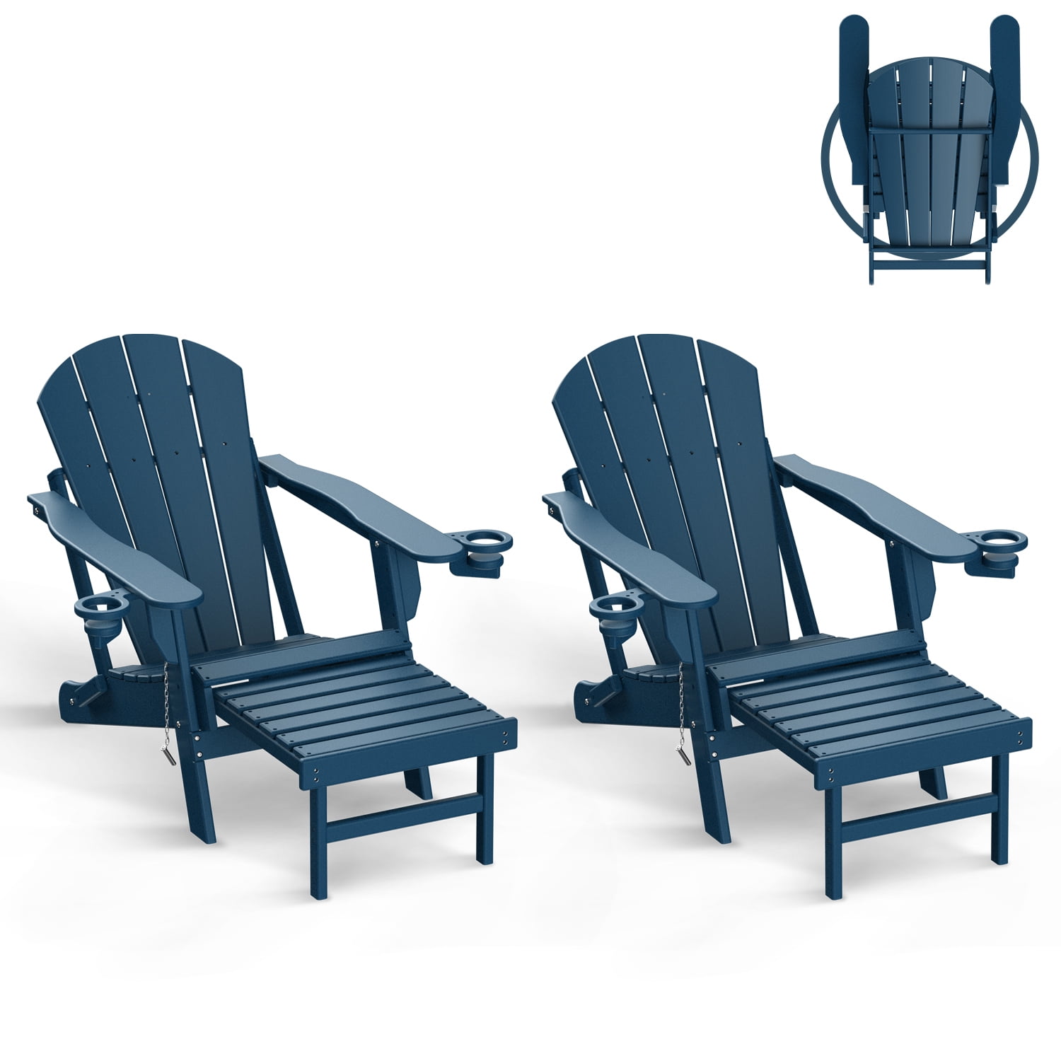 Folding Adirondack Chair Set of 2 with Ottoman, HDPE Poolside Chairs