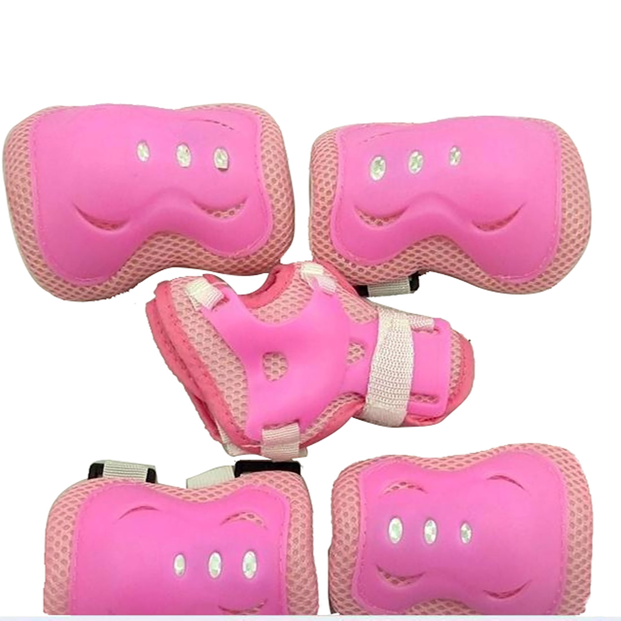 6-Pack Kids Cycling Roller Skating Plastic Wrist Elbow Knee Protector Pads Pink