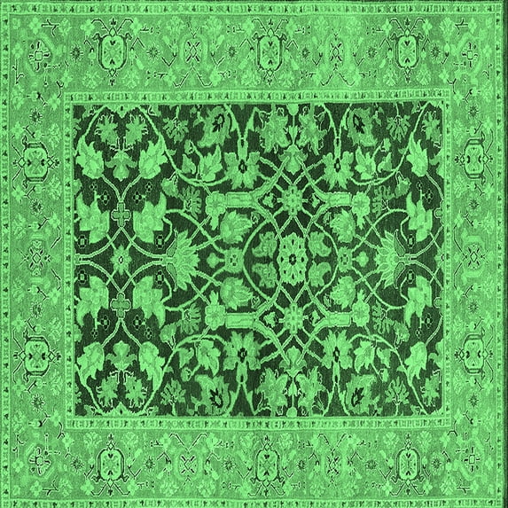 Ahgly Company Indoor Square Oriental Emerald Green Traditional Area Rugs, 5' Square