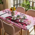 thumbnail image 3 of Valentine's Day Table Cloths for 3 Foot Rectangle Tables, Romantic Love Tree Branch Truck Roses Ombre Pink Patio Waterproof Elastic Fitted Tablecloths, Washable Rectangular Table Cover for Camping, 3 of 8
