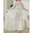 thumbnail image 6 of Kaemgyyd Women's Long Bridal Robes Mesh See Through Fuzzy Trim Bathrobe Elegant Lace V Neck Belted Wedding Party Nightgown Loungewear, 6 of 7
